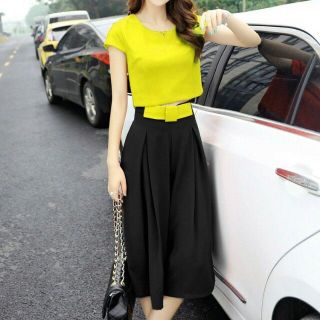 Sét áo croptop quần ống rộng đính nơ eo