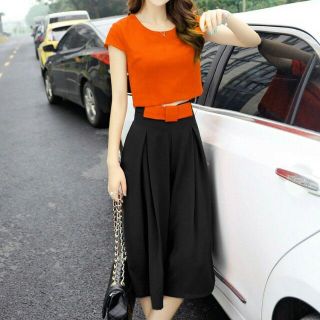 Sét áo croptop quần ống rộng đính nơ eo