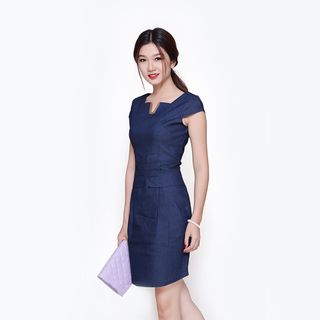 Đầm jean denim cổ nẹp chữ v thời trang eden - d072