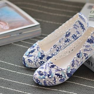 Giày búp bê nhựa in hoa