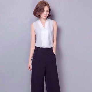 Có size xxl - set bộ áo cổ lật quần ống rộng