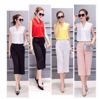 Có size xxl - set bộ áo cổ lật quần ống rộng