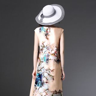 đầm voan 2 lớp xẻ tà hoa sakura