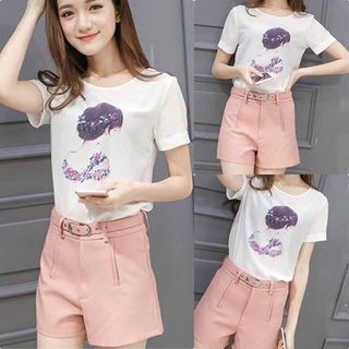 sb2681 set áo in cô gái quân short giá sỉ