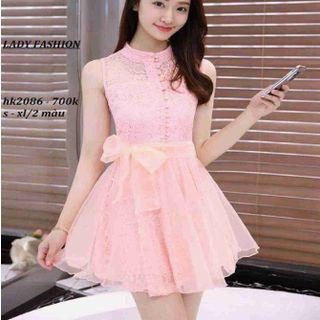 Đầm xòe nơ eo nút bọc
