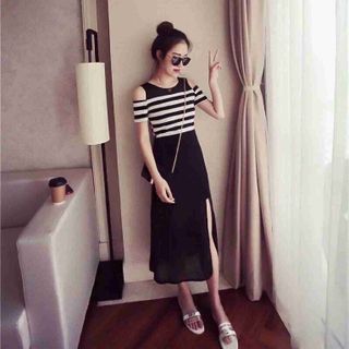 Maxi trễ vai xẻ tà