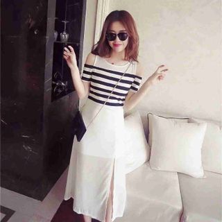 Maxi trễ vai xẻ tà