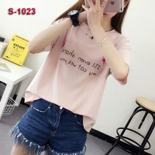 S-1019 áo thun nữ trắng tay lỡ chữ diamond