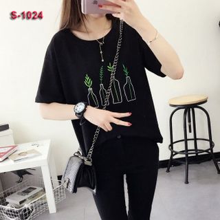 S-1019 áo thun nữ trắng tay lỡ chữ diamond