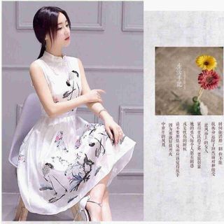 Đầm cổ tàu in hạc