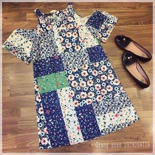 Đầm suông hoa rơi liti tay khoét