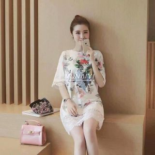 Đầm suông họa tiết 3d phối ren siêu đẹp