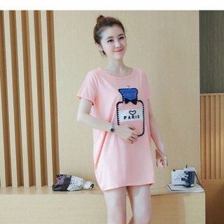 Đầm body thun cổ tròn tay con họa tiết chai nước hoa giá sỉ