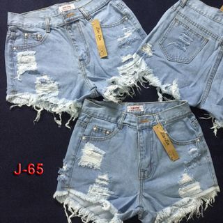 J-69 quần short jean nữ rách cào xanh đậm