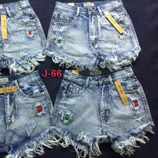 J-69 quần short jean nữ rách cào xanh đậm