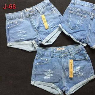 J-69 quần short jean nữ rách cào xanh đậm