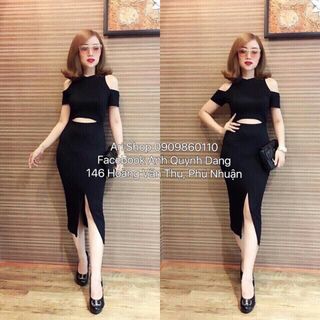 Đầm body cát hàn khoét vai hở eo sexy