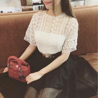 Set áo ren tay lở phối chân váy voan 2 lớp cực yêu
