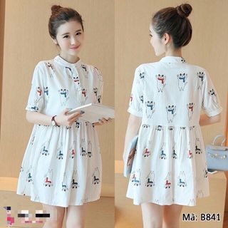 Đầm cát giấy in mèo cổ trụ