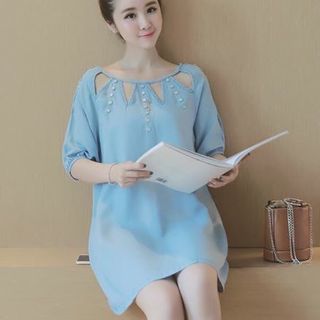 Đầm voan kết hạt khoét cổ