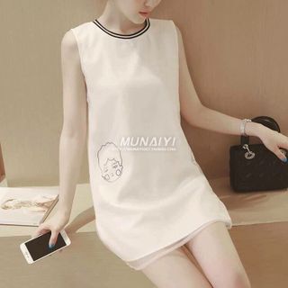 Đầm thun in hình phối lưới