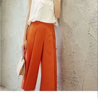 Set áo voan vạt bèo phối quần ống rộng tuyết mưa