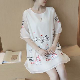 Đầm voan suông tay lở in 3d ngôi nhà tuyết cực yêu