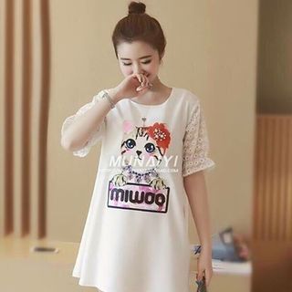 Đầm suông tuyết mưa phối tay ren in mèo cực yêu