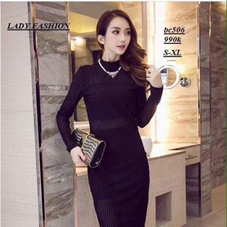 Đầm thun body sọc tay dài
