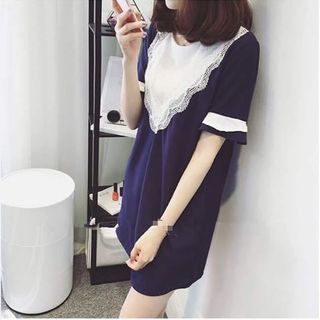 Đầm suông phối ren hàng quảng châu mịn đẹp