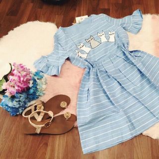 Đầm sọc vải xô quảng châu in nhiệt mịn đẹp