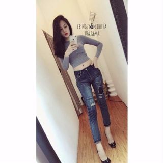 Croptop bo gân tay dài