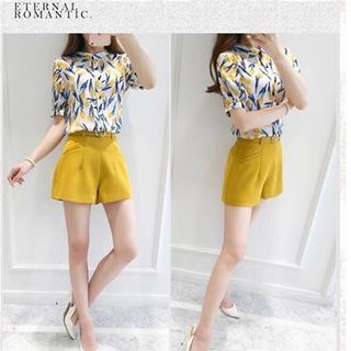 Set bộ áo sơ mi voan họa tiết hoa tulip quần short túi mổ logo giá sỉ