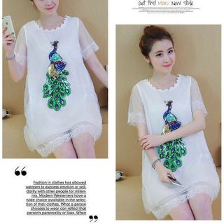 Đầm suông voan phối ren ép công kim sa