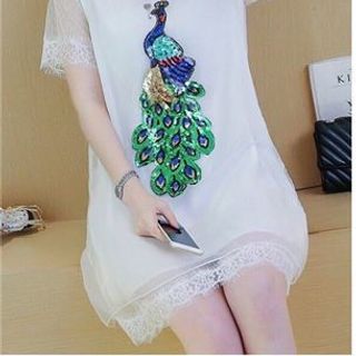 Đầm suông voan phối ren ép công kim sa