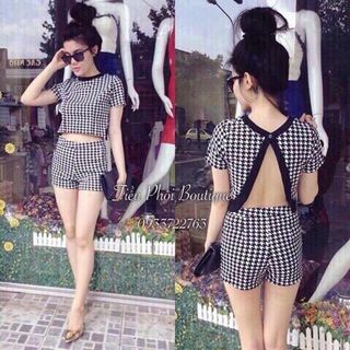 Set áo xẻ lưng quần short vải cát misa dày dặn mịn đẹp
