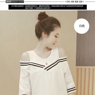 Đầm suông tuyết mưa bệt vai phối bo sọc cực yêu