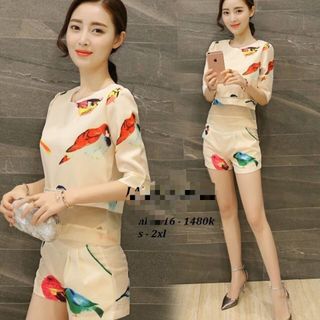 Set áo in hình chim phối quần short