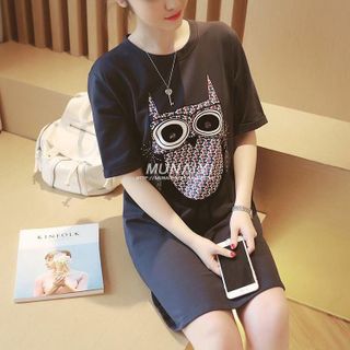 d2867 đầm suông tay con in mèo- giá sỉ 95k - chất thun cotton giá sỉ