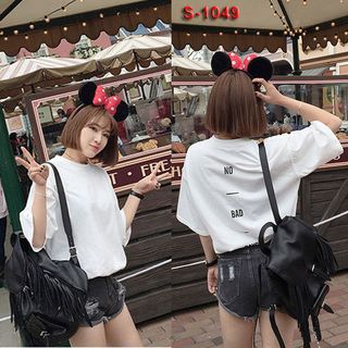 S-1048 áo thun nữ màu đen chữ no bad days