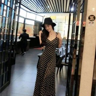 Đầm maxi 2 dây chấm bi adv-944