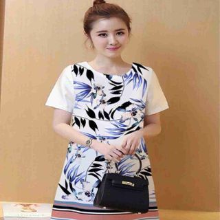Đầm suông tay con in lá