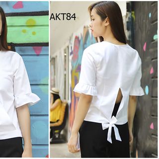 Akt-84 áo kiểu nữ màu trắng cột nơ phía sau