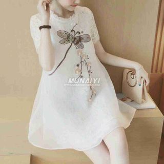 Đầm tay con in bướm