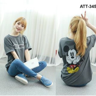 Att-3453 áo thun nữ xám in chữ mickey mouse