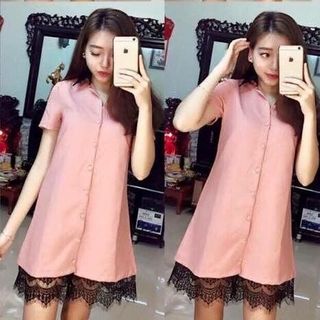 Đầm suôn sơ mi chân ren c