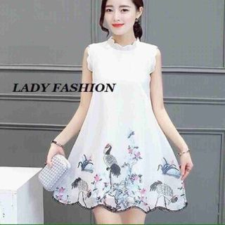 Đầm sát nách răng cưa in hạc