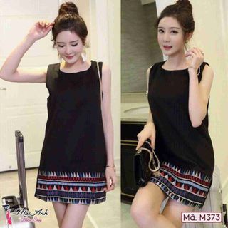 Đầm sát nách lai in thổ cẩm