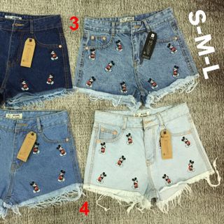 K-36 quần short jean nữ thêu nhiều mickey