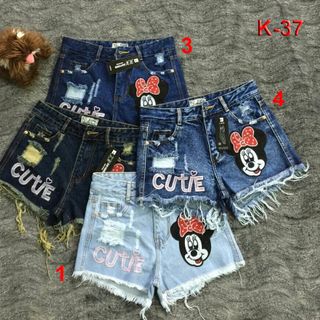 K-37 quần jean nữ thêu đầu mickey cutie